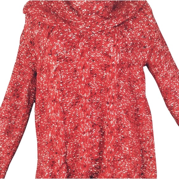 Sweater Women's M Long Sleeve Cowl Cable Red Black Stretchy Knit Soft Athleisure - Picture 3 of 12